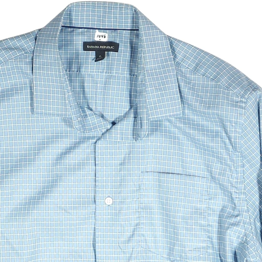 Banana Republic Dress Shirt Mens XL Blue Check Cotton Button Up 34/35